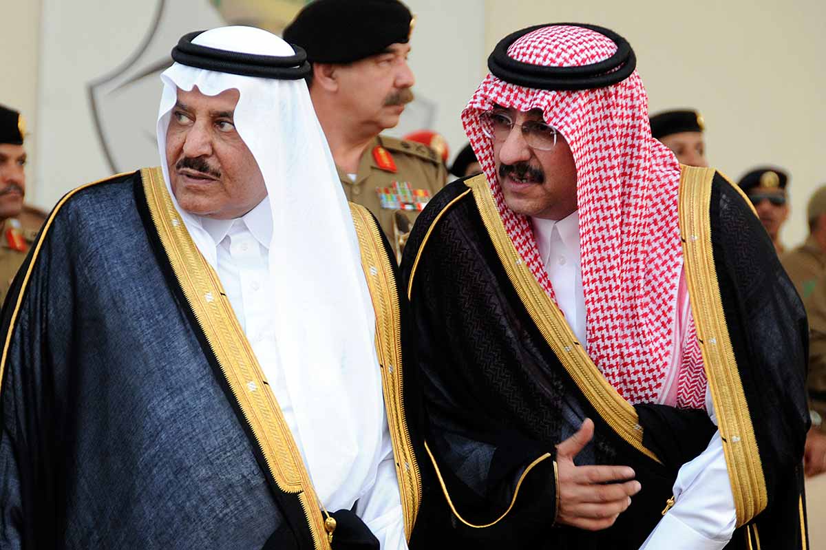 The so-called Black Prince, Nayef (left), with his son MBN—now Crown Prince—in Mecca in 2008.