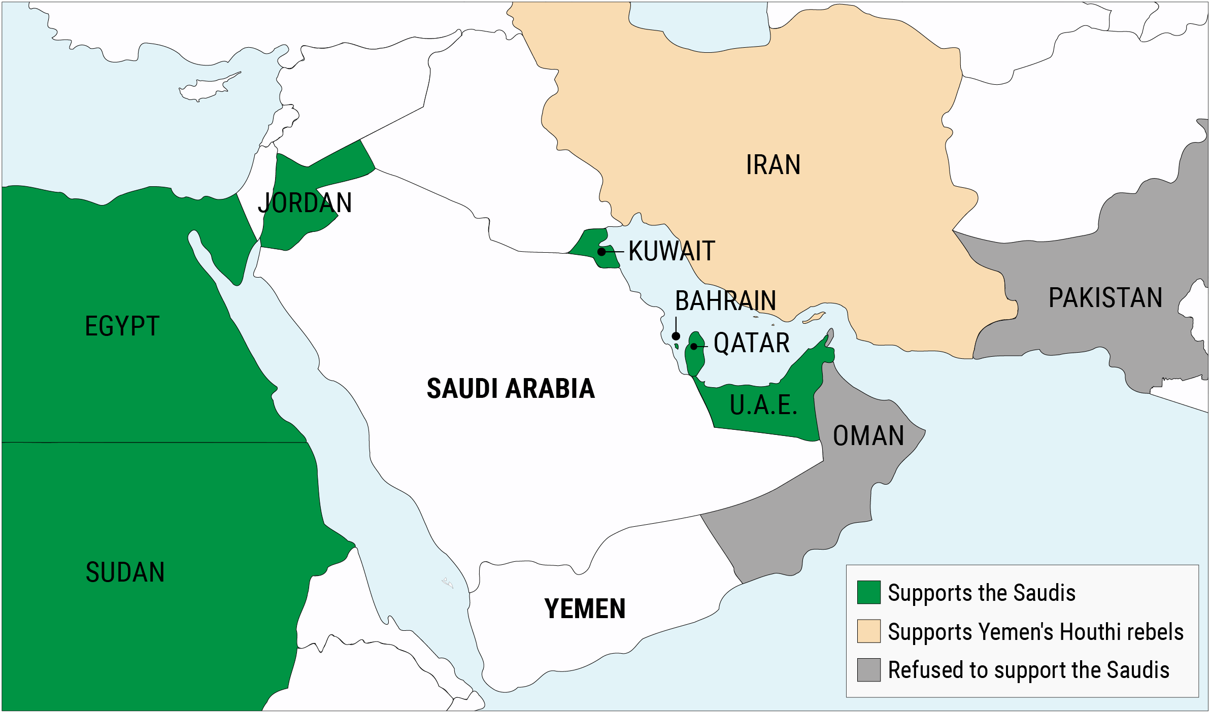 Backed by the U.S., Saudi Arabia's coalition against Yemen comprises fellow Gulf nations as well as Egypt and Sudan.